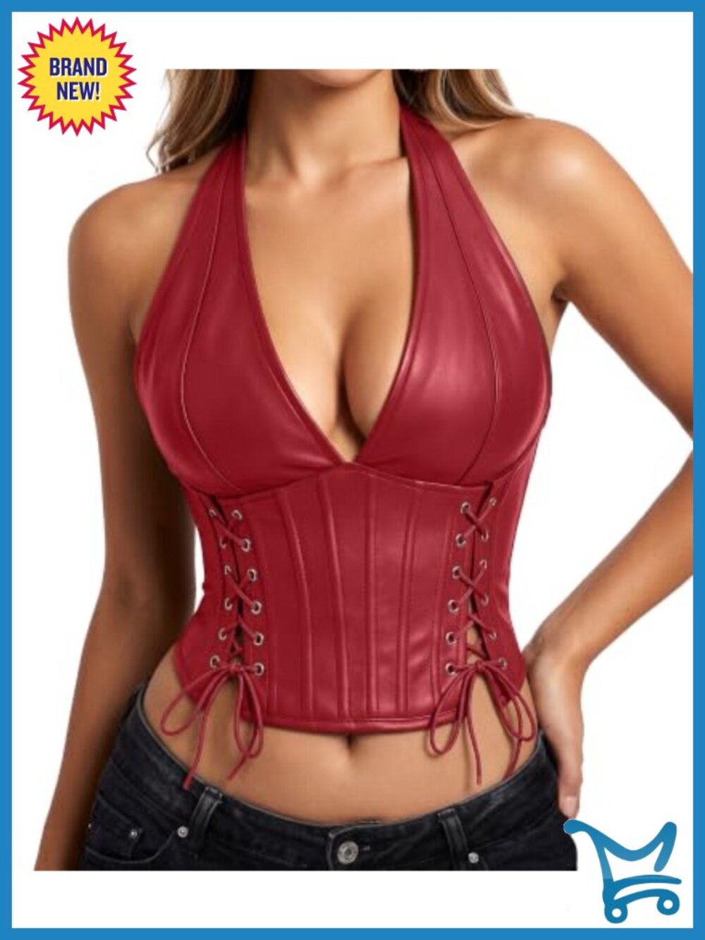 PU Leather Halter Corset Lace Up Backless Crop Tank Top